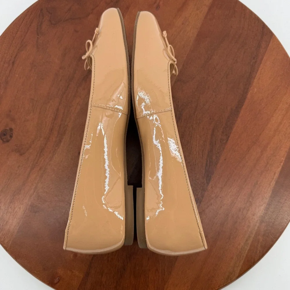 Jack Rogers Womens 9M Nude Patent Leather Square Toe Ballet Flats Bow Accent